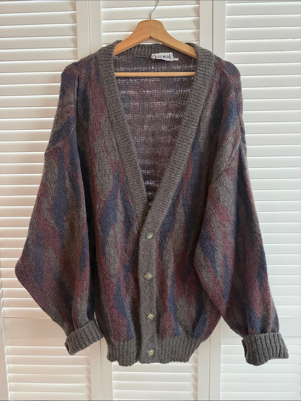 Women's Vintage Multicolor Button-Front Wool Cardigan - Gray Base